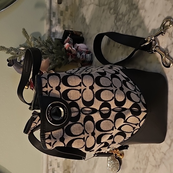 COACH SIGNATURE HADLEY DUFFLE BAG IN BLACK AND GREY - Picture 15 of 16